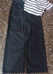 CHARCOAL WIDE LEG WOMEN JEANS