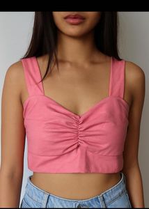 Pink Ruched Cropped Tank