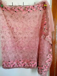 Pink Embroidered Cut Work Bridal Designer Saree