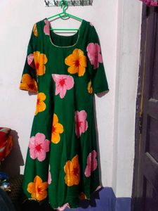 Green Floral Print Anarkali Dress