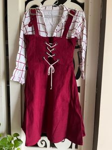 Maroon Pinafore Dress with Blouse