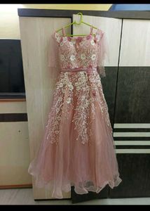 Dusty Rose Floral Applique Tulle Gown