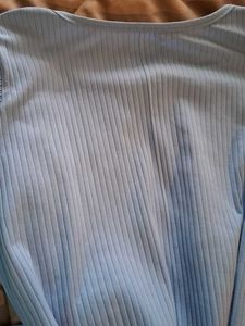 Blue Flared Ribbed Pants. Back Side Added