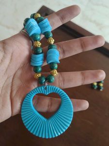 Blue Heart Necklace &amp; Earring Set