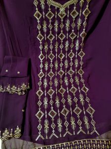 Purple Embroidered N Stones Work Suit