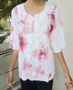 Tie-Dye Embroidered Short Kurti
