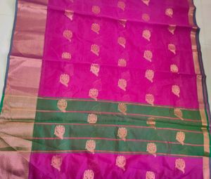 Purple, Green &amp; Gold Kora Saree