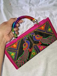 Embroidered Peacock Clutch