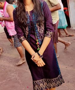 Marine Women Printed Straight Bandi Kurta..DARK BLUE,3/4 Sleeve,Knee Length