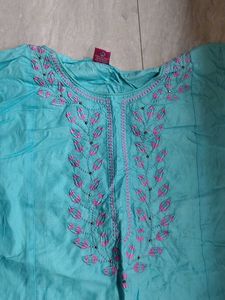 Cyan Colour Kurti With Embroidery