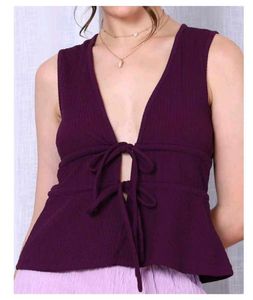 Trendy Purple Tie-Front Sleeveless Top