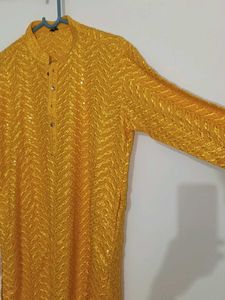 Yellow Lakhnavi Embroidery Kurta