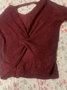 Burgundy Knotted Back Sweater
