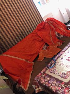 Orange Ethnic Dhoti Saree with blouse 34 Size