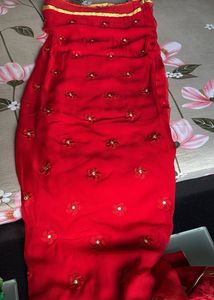 Beautiful Red Floral Saree With Blouse