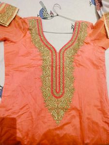 Peach &amp; Gold Embroidered Kurti
