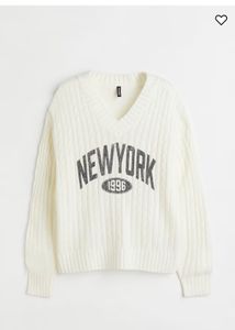 H&amp;M Cream Ribbed “New York” Sweatshirt | Size S