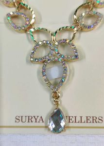Price Drop Golden Necklace With Multicolour Stone