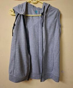 Red and Gray Sleeveless Hoodie