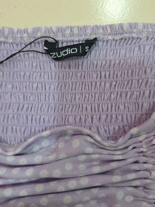 Cute Lavender Polka Dot Crop Top