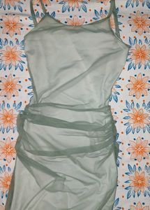 Sheer Green Ruched Dress