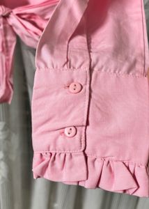 Pink One-Shoulder Puff Sleeve Crop Top