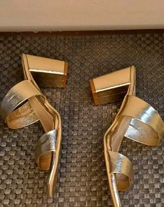 Rawhide Brand Women Gold Shiny Block Heel Sandal