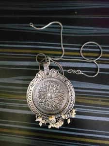 Silver Look Alike Pendant Necklace With Faux Pear