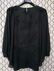 Elegant Black Floral - Butterfly Sleeve Top