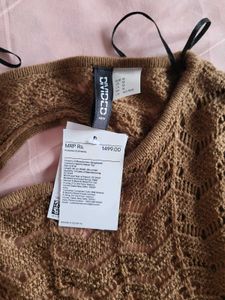 H&amp;M NEW Brown Crochet Long Sleeve Top/M