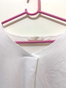 Classic White V Neck Patterned Top