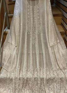 Elegant Ivory Lucknowi Unstitched kurta Set