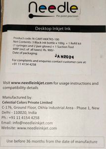 Needle High Yield 2 x 100ml Cartridge Inkjet Ink