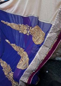 Elegant Blue &amp; Gold Embroidered Saree