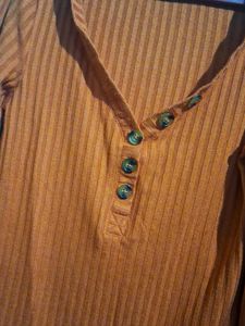 Ribbed Henley Long Sleeve Top