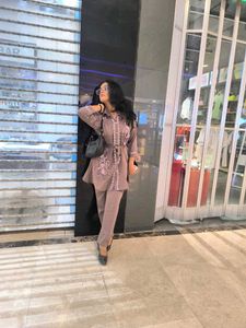 Elegant Embroidered Two-Piece Suit – Mauve Tunic w