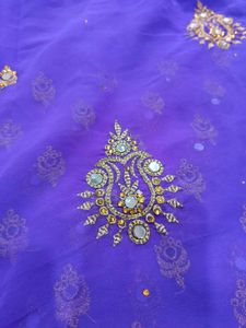Beautiful Purple Saree With Mirror Work &amp; Blouse