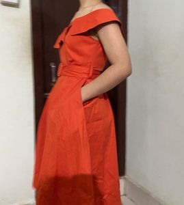Chic Orange Off-Shoulder Dress