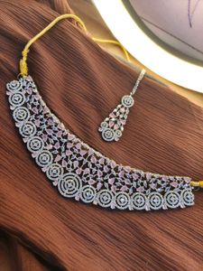 American Diamond Necklace With Maangtika