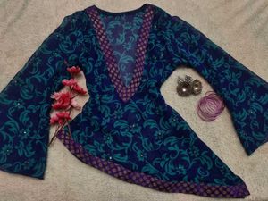 Y2k Floral Print Asymmetrical Sheer Kurti Top