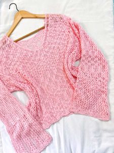 Pinterest Oversized Crochet Pink Pullover B