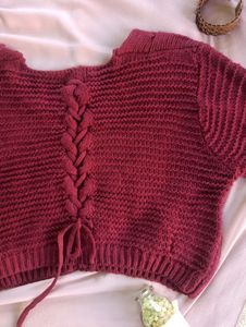 Maroon Crochet Crop Top for Women