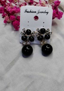 Black Flower Ball Drop Earrings