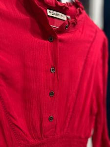 Casual Regular Sleeves Solid Women Red Top