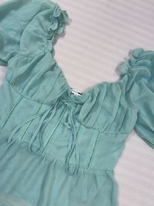 Fashion Nova Blue Sheer Corset Top