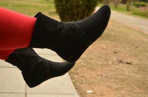 Black Velvet Wedge Booties