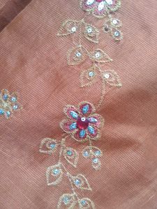 Brown Net Saree With Embroidery
