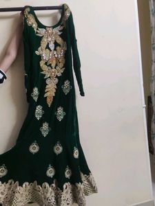 Green Embellished Velvet Dress