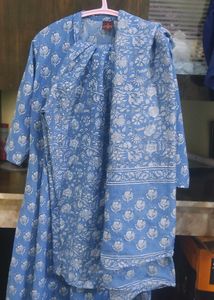 Elegant Blue 3 piece kurta set with dupatta 2.3m