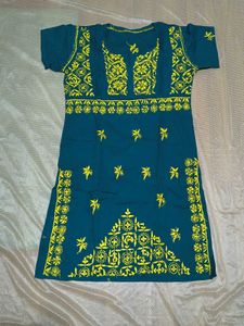 Green Chikankari Kurti With Yellow Thread work